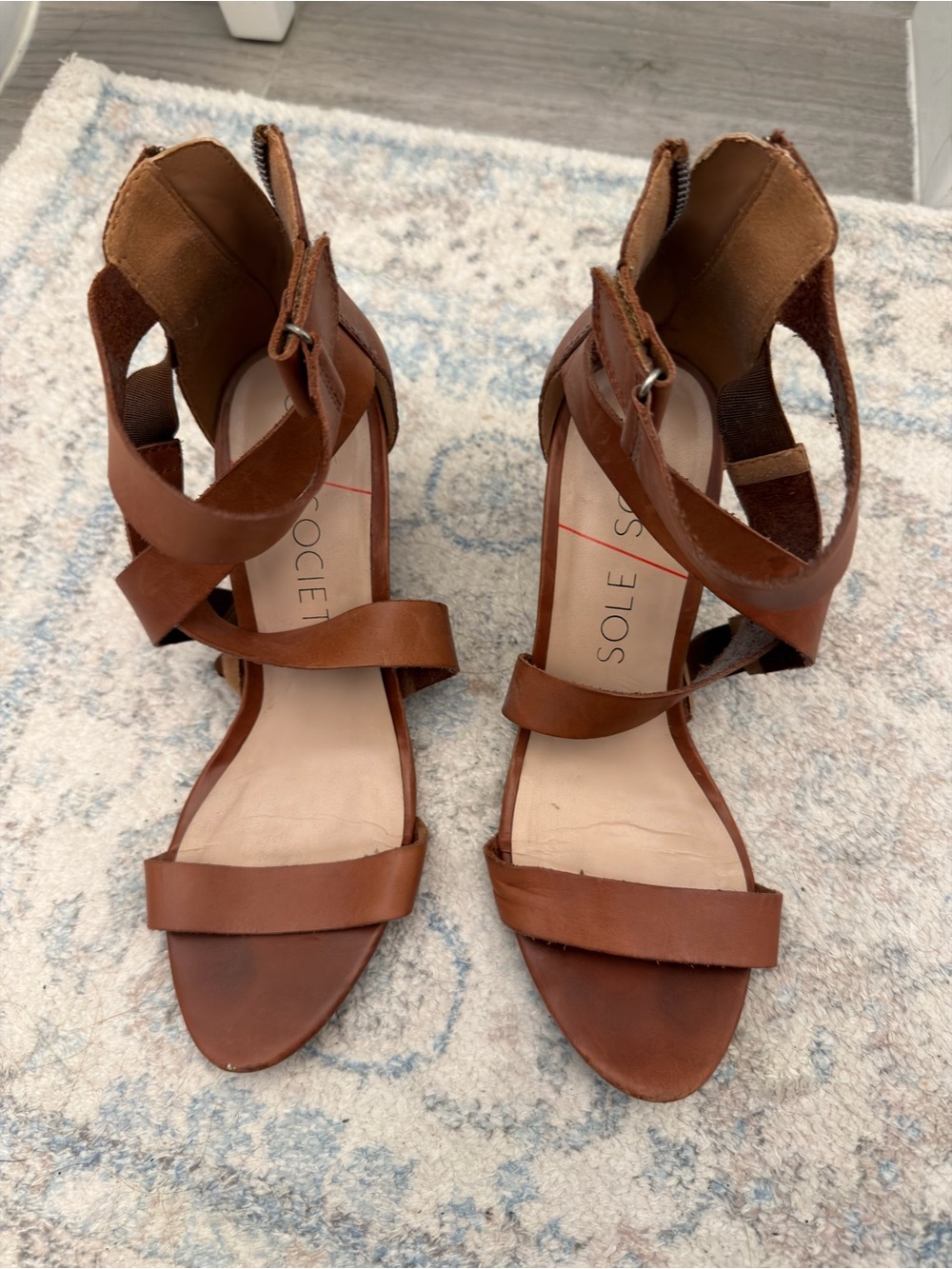 Sole Society Brown Leather Strappy Block Heel Sandals